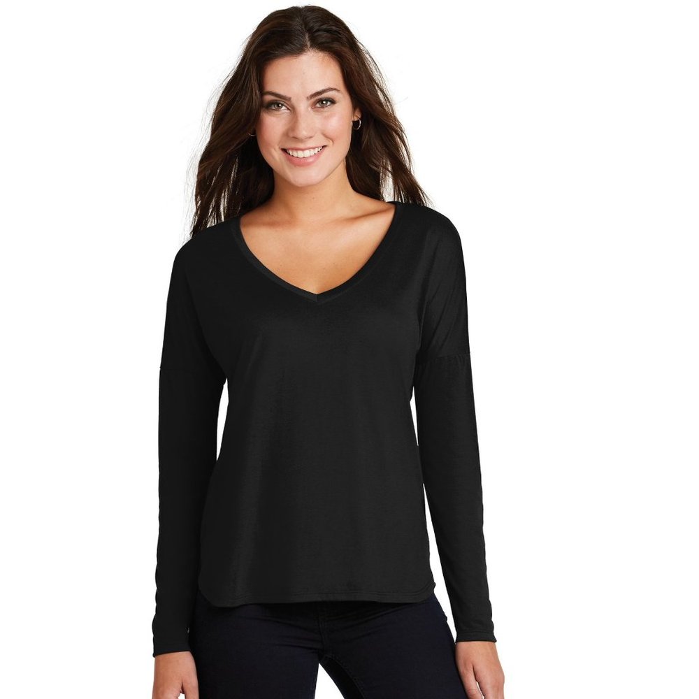 District Made Ladies Drapey Long Sleeve Tee. - DM413 - Black